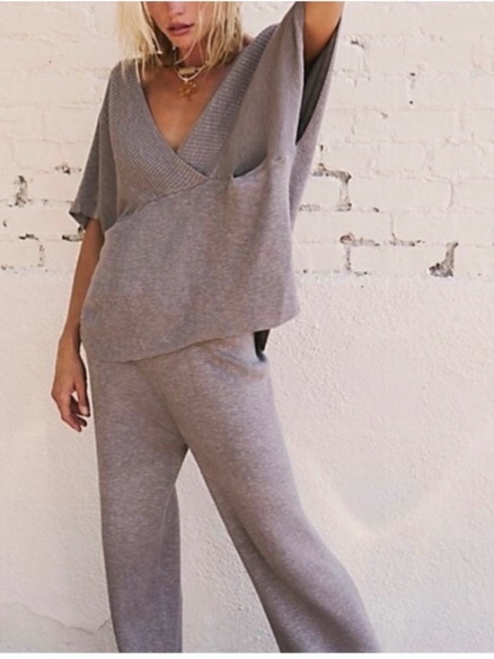 Free People Pants - Free People Taupe Knit lounge Pants & Top Set